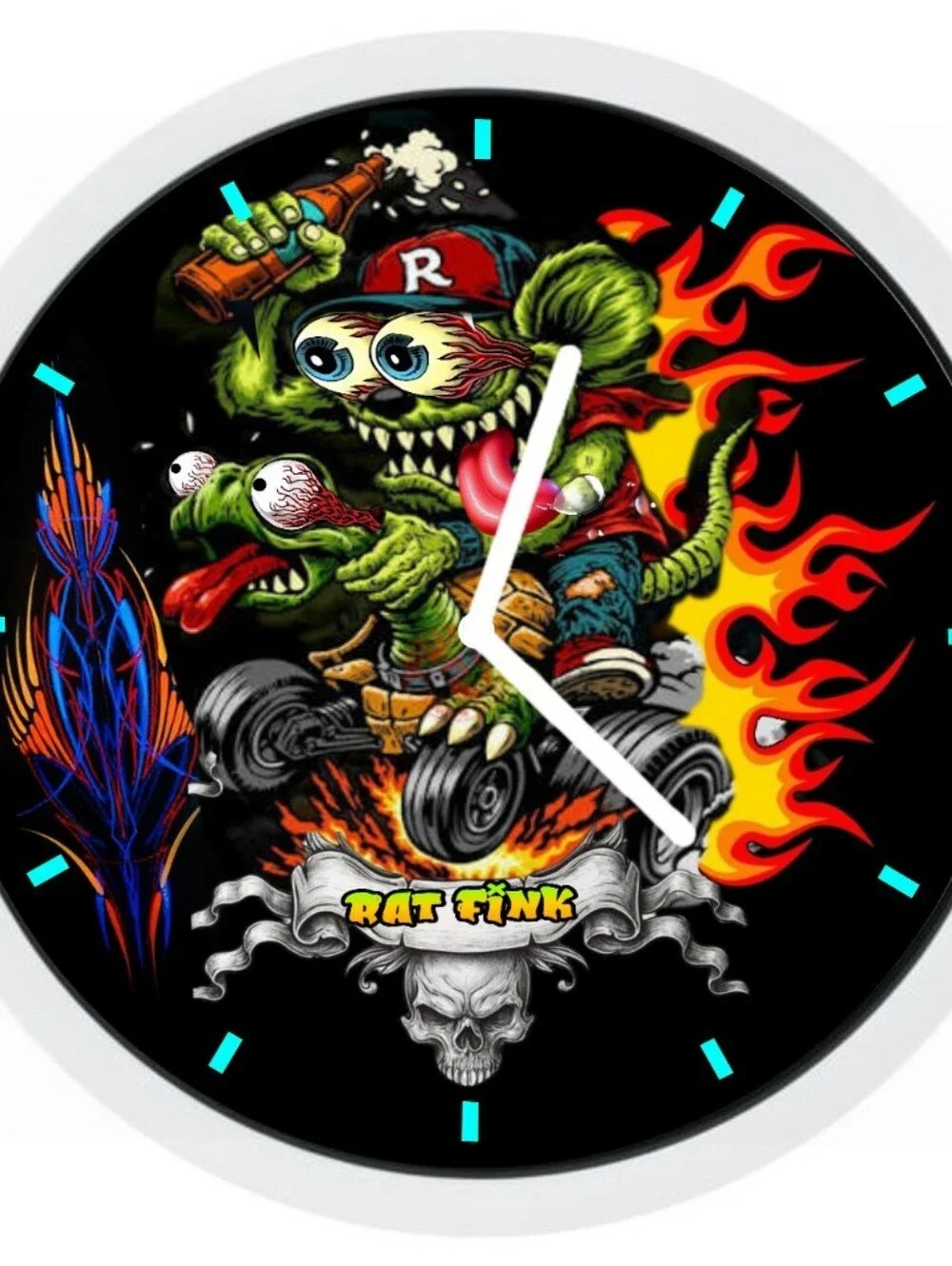 Rat Fink Ride A Reptile Art Wall Clock - Black & Green